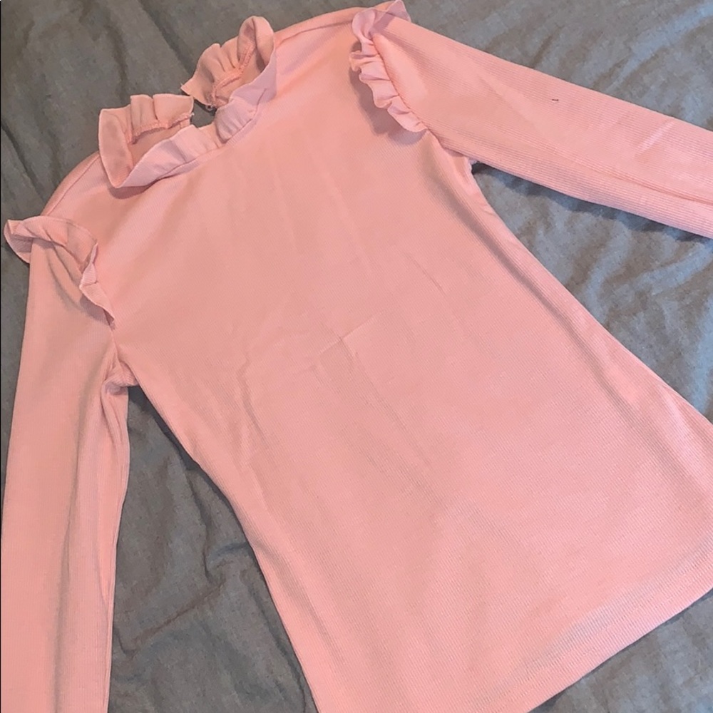 Pale Pink long sleeve ribbed blouse